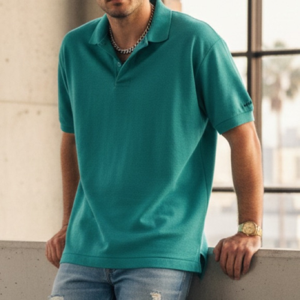 Vintage Oversized Levi's Teal Knit‎ Short Sleeve Polo Shirt Size XL Extra Large